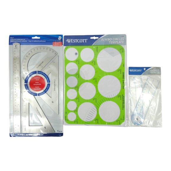 Drafting Artist Tools Lot Combination Set Circle Templates Goniometer Protractor - Picture 1 of 12
